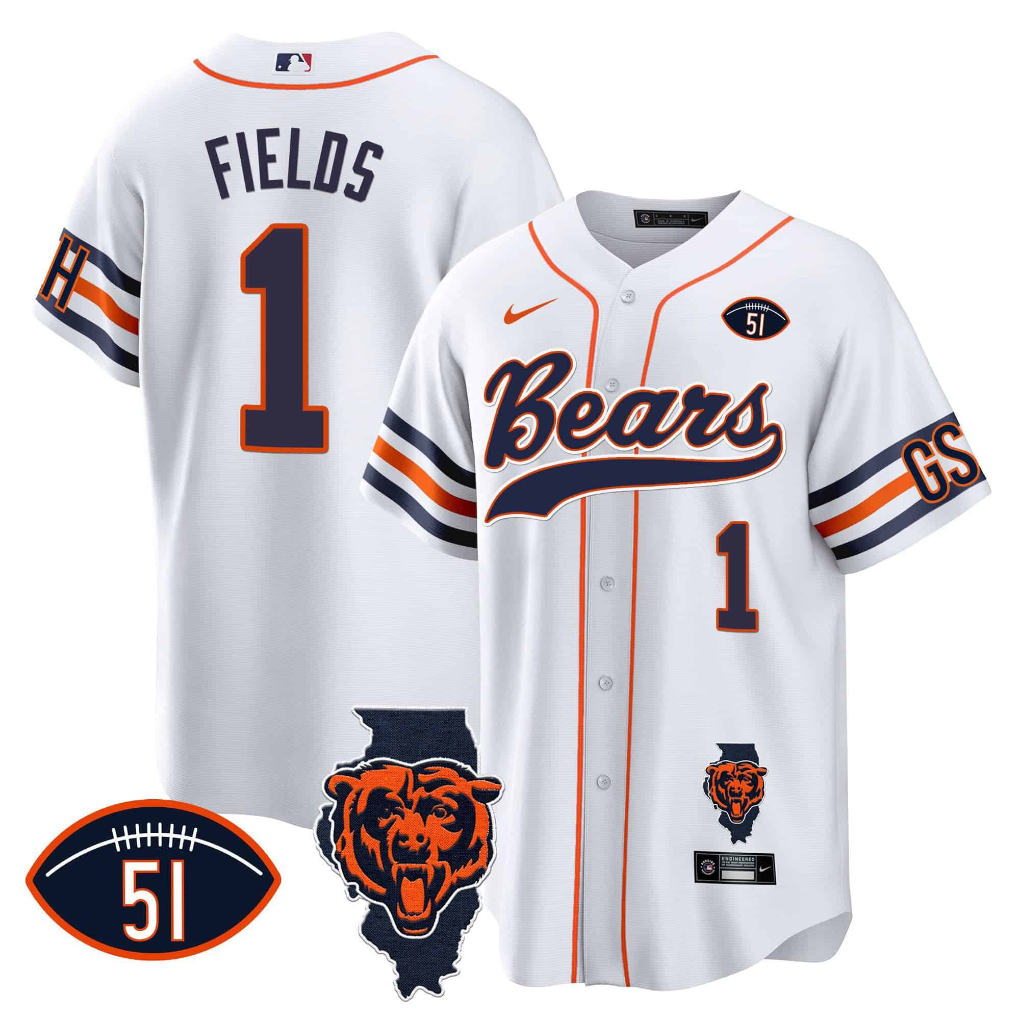 Men Chicago Bears #1 Fields White 2024 Nike Patch Baseball NFL Jersey->indianapolis colts->NFL Jersey